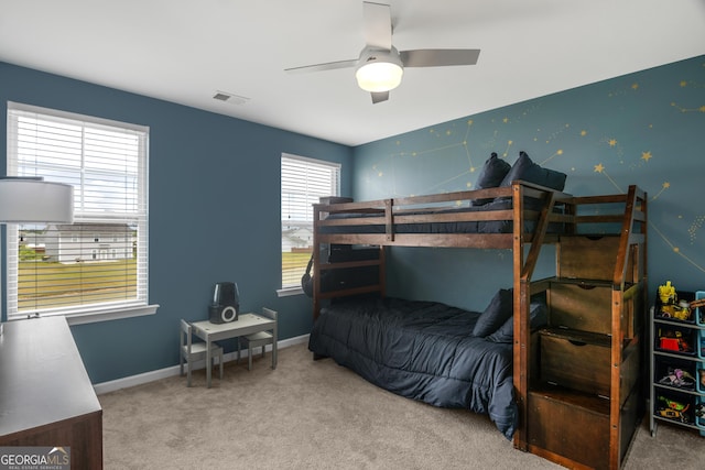 234 Lakepointe Dr, Savannah, GA 31407 - carpeted bedroom featuring visible vents, a ceiling fan, and baseboards