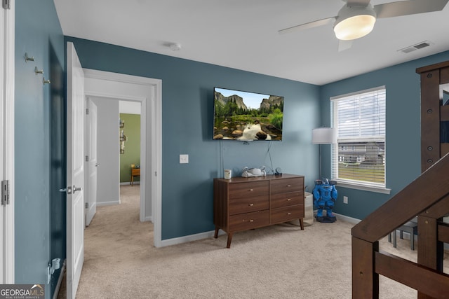 234 Lakepointe Dr, Savannah, GA 31407 - carpeted bedroom featuring baseboards, ceiling fan, and visible vents