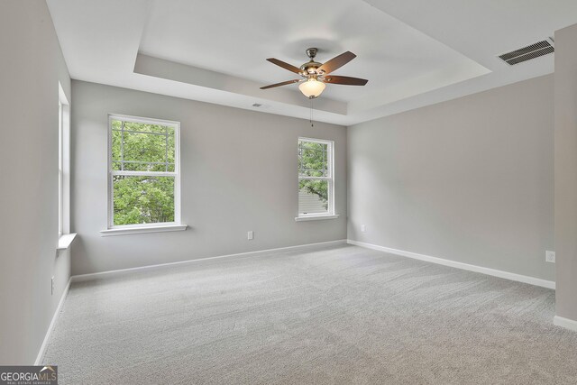 51 Camden Cir, Newnan, GA 30265 - unfurnished room featuring visible vents, baseboards, carpet, a tray ceiling, and a wealth of natural light