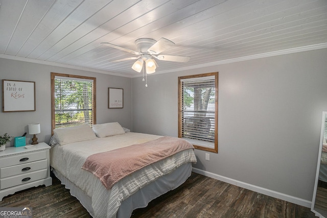 370 David Williams, Sparta, GA 31087 - bedroom with dark wood-type flooring, ornamental molding, baseboards, and a ceiling fan