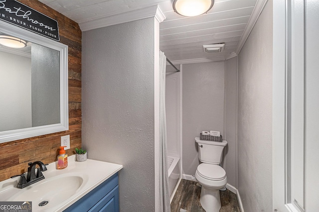 370 David Williams, Sparta, GA 31087 - bathroom with vanity, toilet, wood walls, and wood finished floors