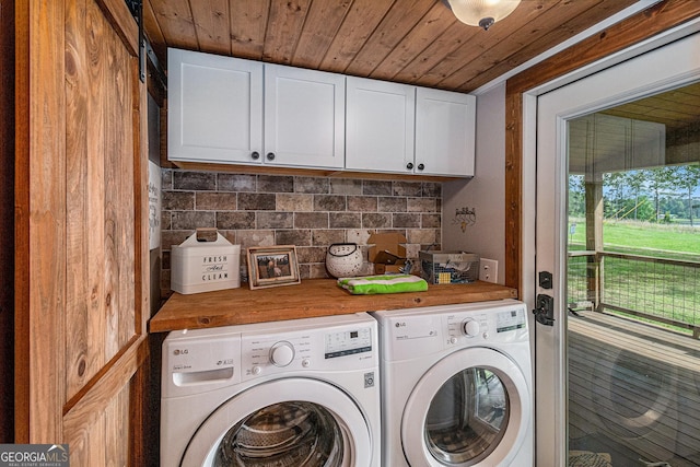 370 David Williams, Sparta, GA 31087 - washroom featuring washer and dryer, wood ceiling, and cabinet space