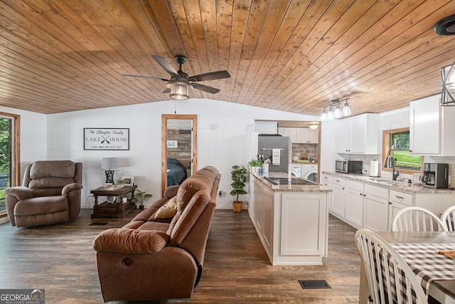 370 David Williams, Sparta, GA 31087 - kitchen featuring independent washer and dryer, open floor plan, wooden ceiling, and a sink