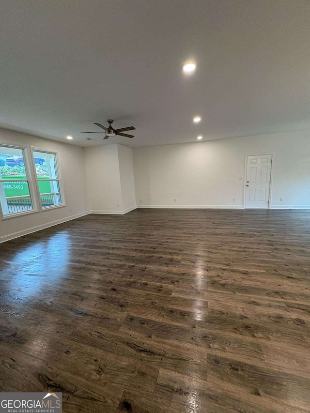 569 Tinker Bell Cir, Flintstone, GA 30725 - empty room featuring recessed lighting, baseboards, dark wood-style floors, and ceiling fan