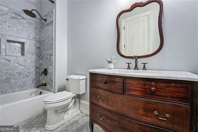 1101 N Flat Rock Rd, Douglasville, GA 30134 - bathroom featuring toilet, bathing tub / shower combination, and vanity