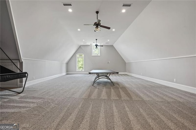 1101 N Flat Rock Rd, Douglasville, GA 30134 - bonus room with visible vents, baseboards, ceiling fan, carpet, and vaulted ceiling