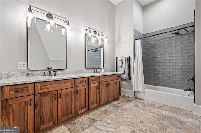 1101 N Flat Rock Rd, Douglasville, GA 30134 - full bathroom featuring double vanity, a sink, and shower / bath combo
