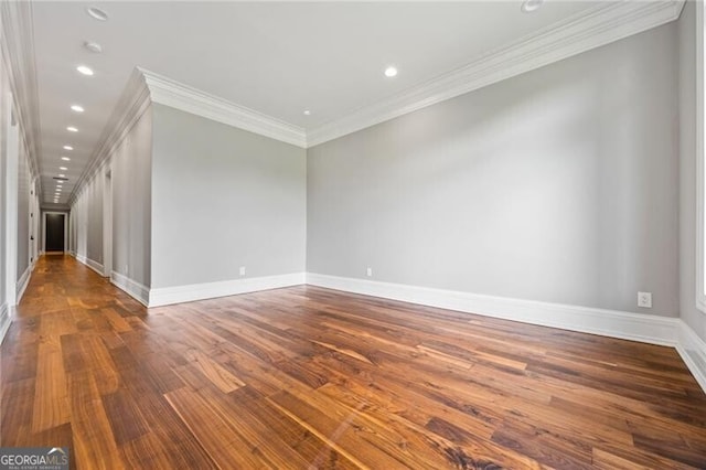 1101 N Flat Rock Rd, Douglasville, GA 30134 - empty room with dark wood-style flooring, baseboards, recessed lighting, and ornamental molding