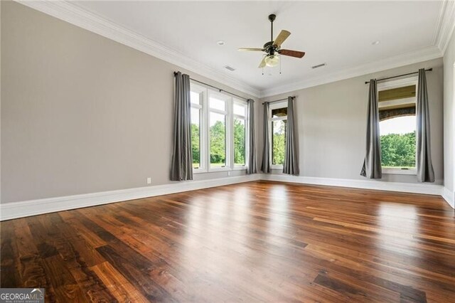1101 N Flat Rock Rd, Douglasville, GA 30134 - unfurnished room with a ceiling fan, wood finished floors, a healthy amount of sunlight, and ornamental molding