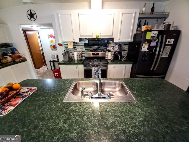 328 Kelly Creek Rd, Waco, GA 30182 - kitchen featuring black appliances, a sink, white cabinetry, and dark countertops