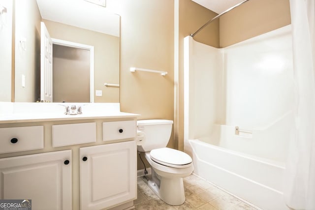 1008 Walnut Creek Dr, Woodstock, GA 30188 - bathroom featuring vanity, toilet, and shower / tub combo with curtain