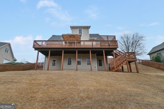 1008 Walnut Creek Dr, Woodstock, GA 30188 - back of property with a yard, a deck, stairway, and fence