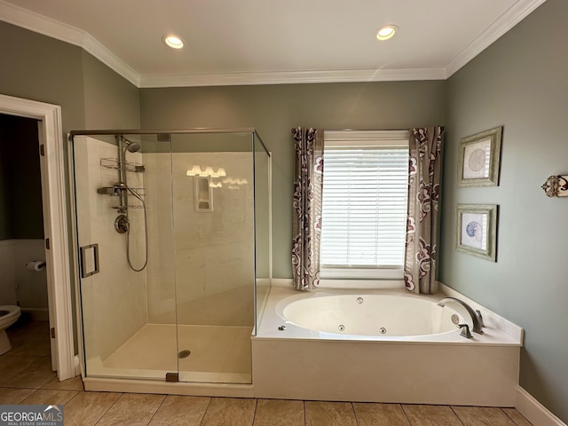 23 Saint Ives Ln, Winder, GA 30680 - full bath with toilet, a tub with jets, ornamental molding, and a stall shower