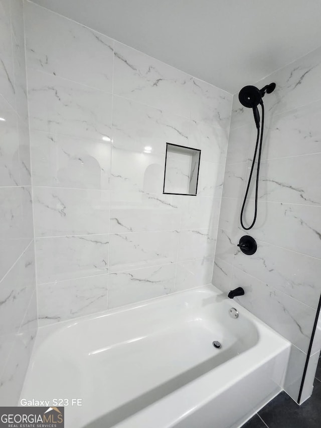 full bathroom with walk in shower and a bath