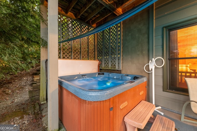 709 Laurel Creek Trl, Blue Ridge, GA 30513 - view of patio / terrace featuring a hot tub