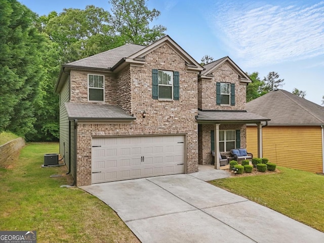 11028 Southwood Dr, Hampton, GA 30228 - view of front facade featuring driveway, a front yard, brick siding, an attached garage, and a shingled roof