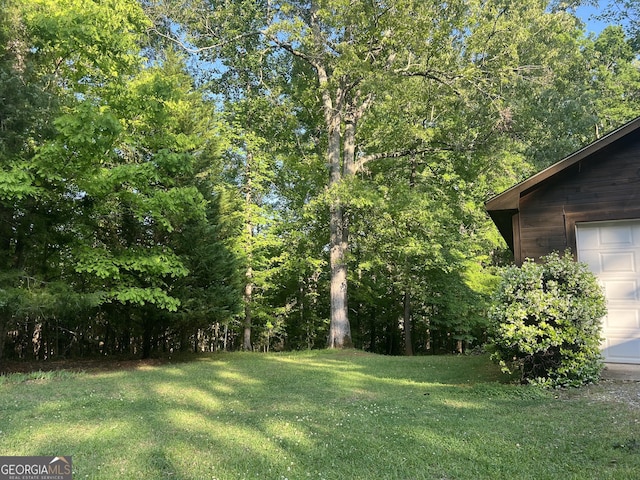 view of yard featuring a garage