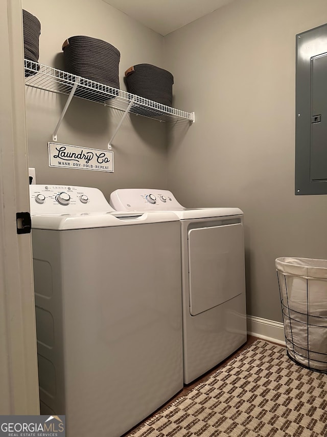 20 Wagon Trl, Mansfield, GA 30055 - laundry area with baseboards, laundry area, washer and clothes dryer, and electric panel