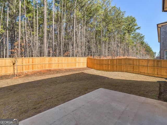 view of yard with a fenced backyard and a patio