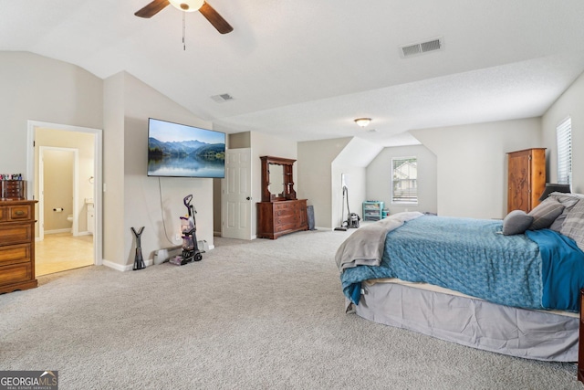 4015 Soaring Dr, Douglasville, GA 30135 - carpeted bedroom featuring multiple windows, lofted ceiling, and visible vents
