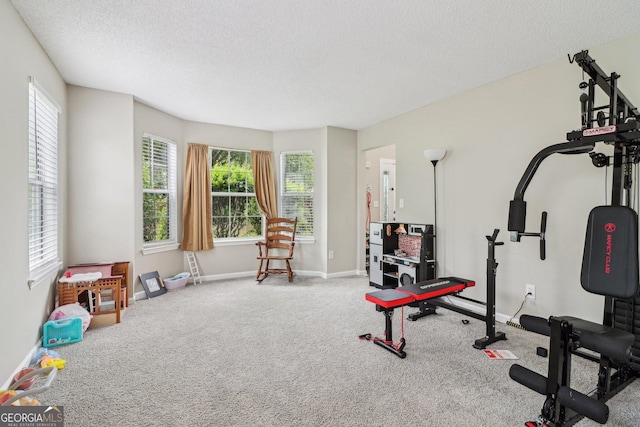 4015 Soaring Dr, Douglasville, GA 30135 - exercise room with carpet flooring, a textured ceiling, and baseboards
