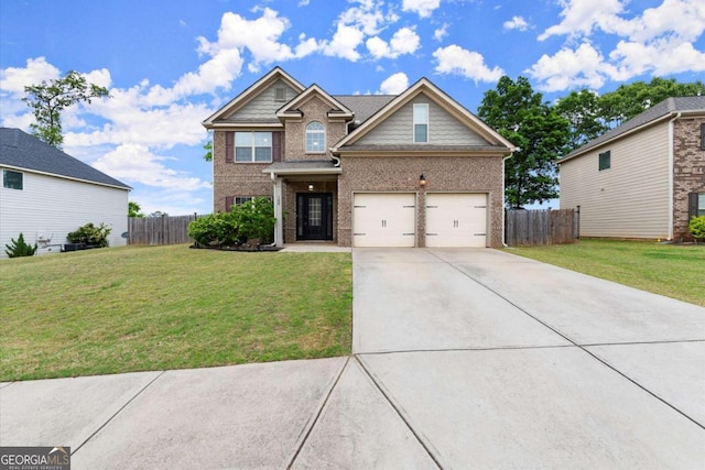 188 Lookout Way, Dallas, GA 30132 - craftsman-style home with fence, a front yard, driveway, and brick siding