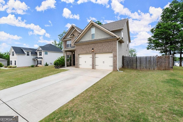 188 Lookout Way, Dallas, GA 30132 - view of front of property featuring brick siding, fence, a front lawn, concrete driveway, and an attached garage