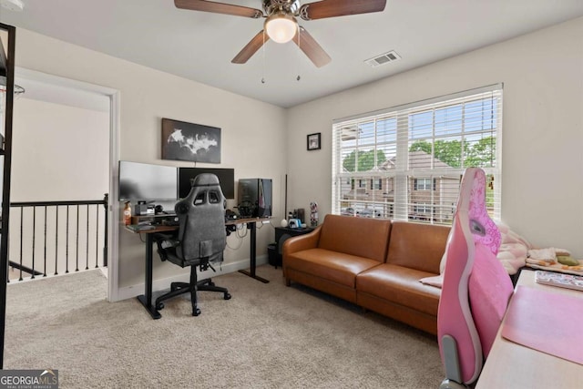 188 Lookout Way, Dallas, GA 30132 - carpeted office with baseboards, a ceiling fan, and visible vents