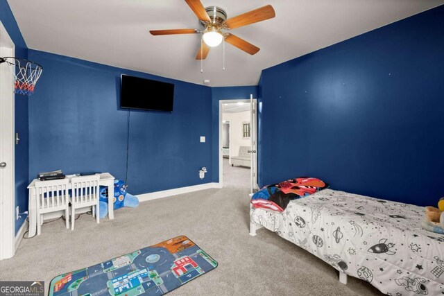 188 Lookout Way, Dallas, GA 30132 - bedroom featuring carpet flooring, a ceiling fan, and baseboards