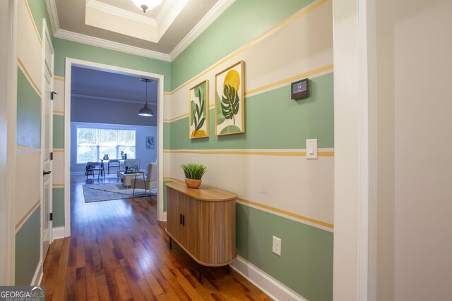 3508 Blue Spruce Ct SW, Gainesville, GA 30504 - hallway featuring hardwood / wood-style floors and ornamental molding