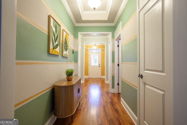 3508 Blue Spruce Ct SW, Gainesville, GA 30504 - doorway with hardwood / wood-style floors, crown molding, and baseboards