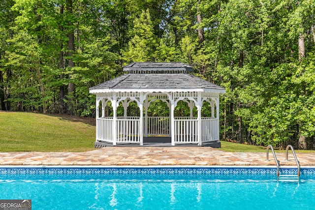 679 Gold Valley Pass, Canton, GA 30114 - outdoor pool featuring a gazebo, a yard, and a patio area