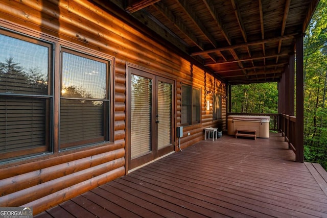 433 Spruce Cir, Mineral Bluff, GA 30559 - wooden terrace with a hot tub