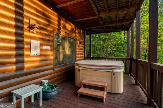 433 Spruce Cir, Mineral Bluff, GA 30559 - wooden terrace featuring a hot tub