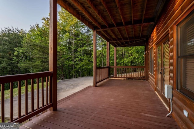 433 Spruce Cir, Mineral Bluff, GA 30559 - wooden terrace featuring a view of trees