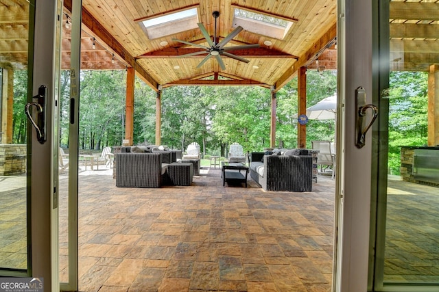 6413 Maple Park Ln, Hoschton, GA 30548 - view of patio / terrace featuring a gazebo, a ceiling fan, and outdoor lounge area
