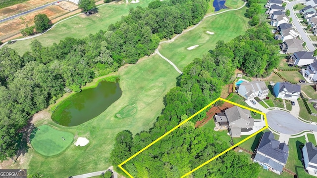 6413 Maple Park Ln, Hoschton, GA 30548 - birds eye view of property featuring a water view, view of golf course, and a residential view
