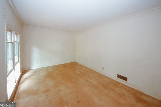 110 Vistacrest Way, Roswell, GA 30075 - empty room featuring visible vents, ornamental molding, baseboards, and concrete flooring