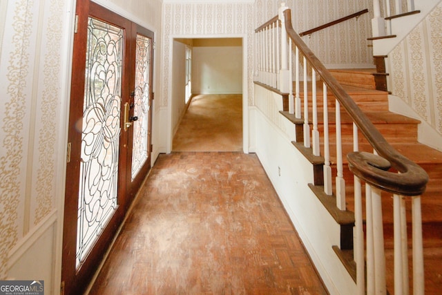 110 Vistacrest Way, Roswell, GA 30075 - entrance foyer with stairway and wallpapered walls