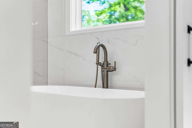 room details featuring a sink and a freestanding tub