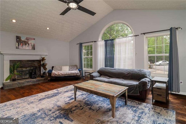 204 Queensbury Ct, Acworth, GA 30102 - living area with wood finished floors, a textured ceiling, ceiling fan, and lofted ceiling