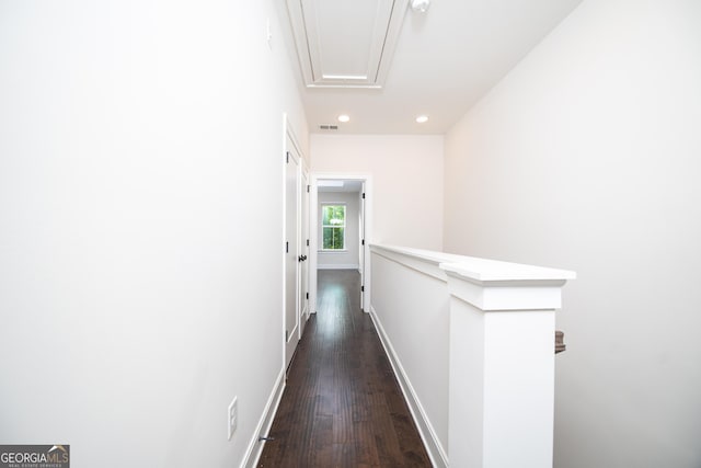 915 Katie Kerr Dr, Decatur, GA 30030 - corridor with attic access, dark wood-style flooring, visible vents, baseboards, and recessed lighting