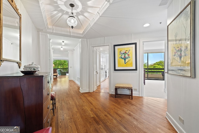 2660 Peachtree Rd Unit 7F, Atlanta, GA 30305 - corridor featuring baseboards, plenty of natural light, and wood finished floors