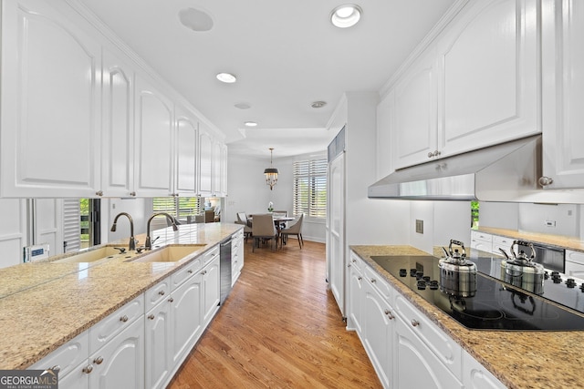 2660 Peachtree Rd Unit 7F, Atlanta, GA 30305 - kitchen featuring under cabinet range hood, black electric cooktop, stainless steel dishwasher, and a sink