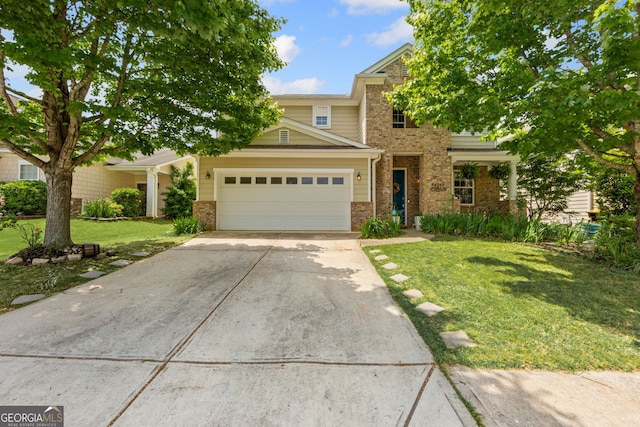35 Timber Ln, Newnan, GA 30265 - traditional-style house featuring brick siding, a front yard, driveway, and an attached garage