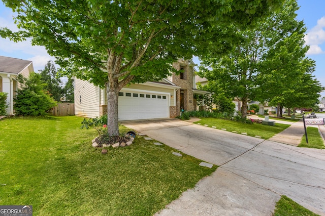 35 Timber Ln, Newnan, GA 30265 - view of property hidden behind natural elements with driveway, a garage, and brick siding