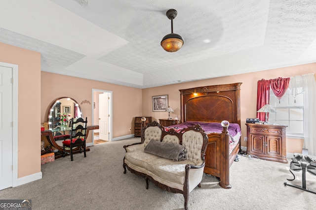 35 Timber Ln, Newnan, GA 30265 - bedroom featuring a tray ceiling, carpet floors, and a textured ceiling