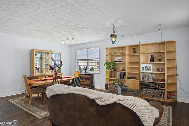 35 Timber Ln, Newnan, GA 30265 - living room with dark wood finished floors, rail lighting, and a textured ceiling