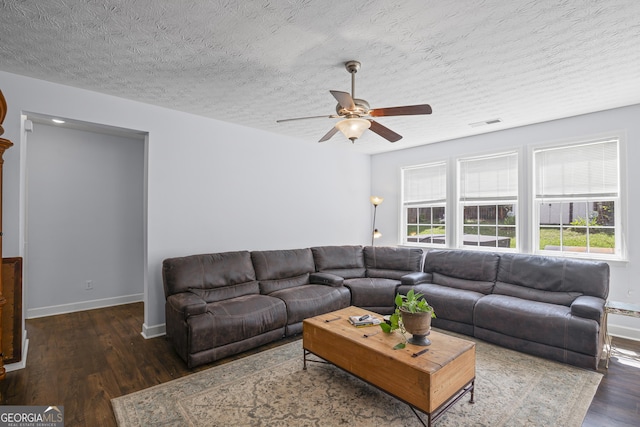 35 Timber Ln, Newnan, GA 30265 - living room featuring ceiling fan, wood finished floors, and a textured ceiling
