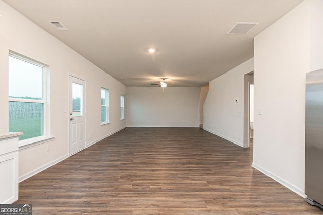 244 Oliver Dr, Locust Grove, GA 30248 - spare room featuring ceiling fan, visible vents, and dark wood-type flooring